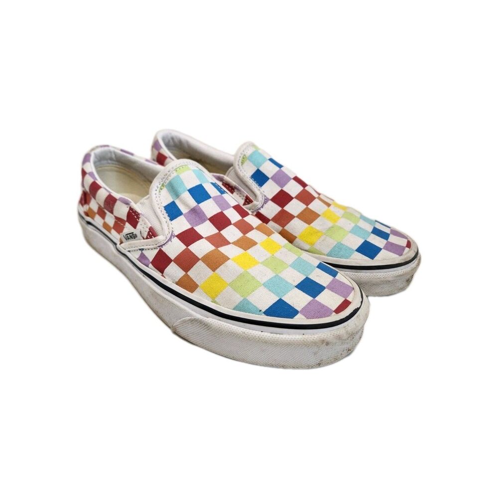 Vans‎ Shoes Unisex Men 4.5 Women 6 Classic Slip On Rainbow Checkerboard Skate